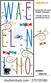 Visual word puzzle or word game: Find all the letters and unscramble the word (English language). Answer included.
