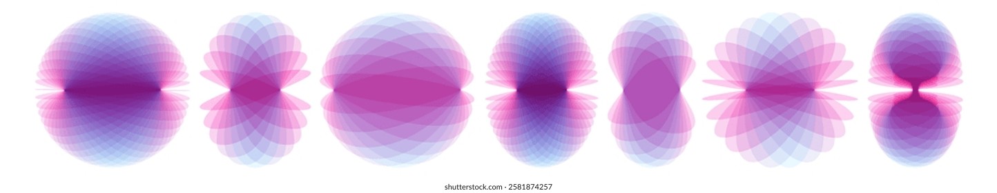 Visualisation of the propagation in space of a signal or explosion. Abstract geometric design. Vector illustration made of various overlapping elements. Sphere. Design for banner, placard, poster, etc