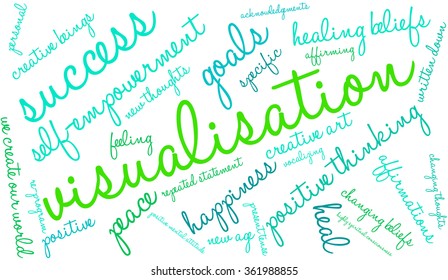 Visualisation word cloud on a white background. 