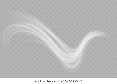 Visualization of air or water flow. Set of white air flow wave effects. vector png