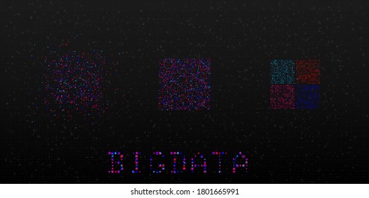 Visualization of the Big Data analytics process. Information analysis concept. Stream of rectangle information. Sorting binary code. Science/Technology background. Vector