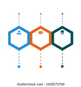 Visualization of business data, infographics. Scheme of process elements using graphs, diagrams with three stages, icons, variants, parts. Business vector for presentation.