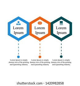 Visualization of business data, infographics. Scheme of process elements using graphs, diagrams with three stages, numbers, variants, parts, text. Business vector for presentation.