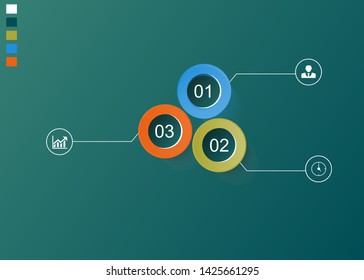 Visualization of business data, infographics. Scheme of process elements using graphs, diagrams - circles of three stages, numbers, variants with icons. Business vector for presentation.