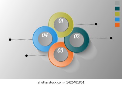 Visualization of business data, infographics. Scheme of process elements using graphs, diagrams with four stages, icons, variants, parts. Business vector for presentation.