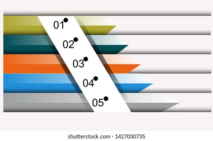 Visualization of business data, infographics. Scheme of process elements using graphs, diagrams in the form of arrows of five stages, variants, parts, to insert text. Business vector for presentation.