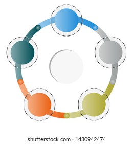 Visualization of business data, infographics. Scheme of process elements using graphs, diagrams with five stages, variants, parts, empty infographics. Business vector for presentation.