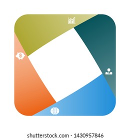 Visualization of business data, infographics. Scheme of process elements using graphs, diagrams of a square with four stages, icons, for arbitrary typing of text, variants, parts. 