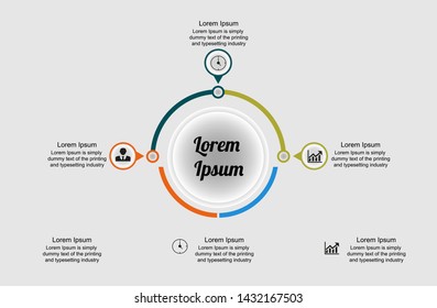 Visualization of business data, infographics. Scheme of process elements using graphs, circle diagrams of three stages, icons, text, variants, parts. Business vector for presentation.