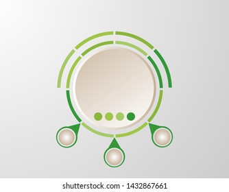 Visualization of business data, infographics. Scheme of process elements using graphs, diagrams gray and green circle in three stages, empty, variants, parts. Business vector for presentation.