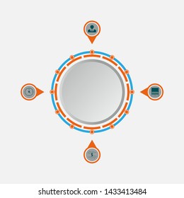 Visualization of business data, infographics. Scheme of process elements using graphs, diagrams, circle with labels, four stages, with icons, empty, parts. Business vector for presentation.