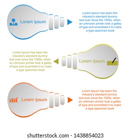 Visualization of business data, infographics. Scheme of process elements using graphs, diagrams of the figure, bulbs in three stages, icons, text, variants, parts. Business vector for presentation.