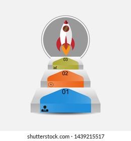 Visualization of business data, infographics. Scheme of the process of elements using graphs, diagrams of the step in the top three stages, numbers, variants, icons, parts. Business vector for present