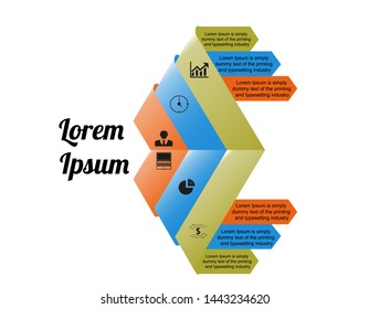 Visualization of business data, infographics. Scheme of process elements using graphs, diagrams, triangles curved by six stages, numbers, variants, icons, parts. Business vector for presentation.