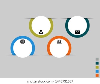 Visualization of business data, infographics. Scheme of the process elements using graphs, diagrams circle cut into four stages, with icons, variants, parts. Business vector for presentation.