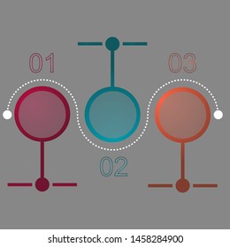 Visualization of business data, infographics. Scheme of process elements using graphs, diagrams, circles with three stages, numbers, variants, parts. Business vector for presentation.