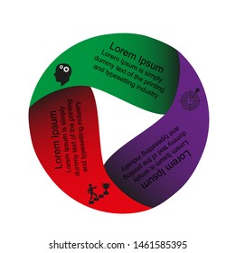 Visualization of business data, infographics. Scheme of process elements using graphs, diagrams circle cut by a triangle with icons, text, variants, parts. Business vector for presentation.