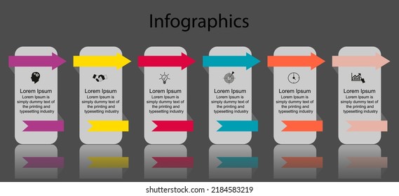 Visualization of business data, infographics. Scheme of the process of elements using graphics, diagrams for six stages, numbers, options, parts. Business vector for presentation.