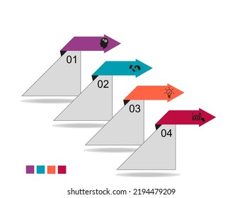 Visualización de datos empresariales, infografías. Esquema del proceso de elementos utilizando gráficos, diagramas para cuatro etapas, números, opciones, partes. Vector de negocio para presentación.