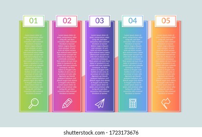 Visualization of business data. Process chart. Abstract elements of graphs, diagrams with 5 steps, options, sections or processes. Vector business template for presentations.