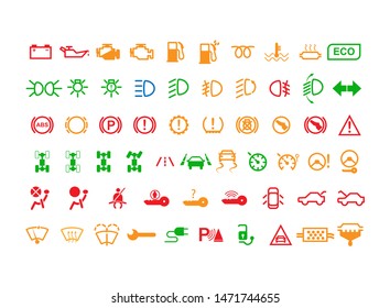 Visualization of control systems of the car. Set of 60 indicators for car dashboard, flat design