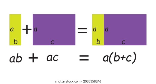 Visualization of distributive law for positive numbers , design vector image illustration math school mathematics