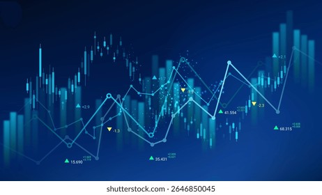 Visualization of financial data displaying fluctuating stock prices and trading volumes over time. The charts use vibrant colors to highlight trends, indicators, and metrics.