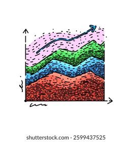 visualization graph hand drawn. analytics trend, axis grid, curve scatter visualization graph vector sketch. isolated color illustration