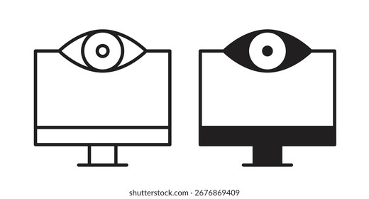 Ícone de visualização em fundo branco. ícone definido em contorno preto e preenchimento