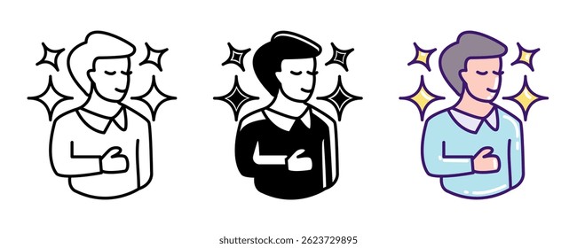 Visualization icon represented by man, car in bubble chat Line, Filled, Color style.