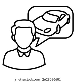 Visualization icon represented by man, car in bubble chat Line style.