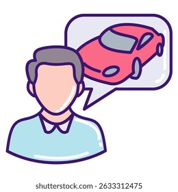 Visualization icon represented by man, car in bubble chat Lineal Color style.