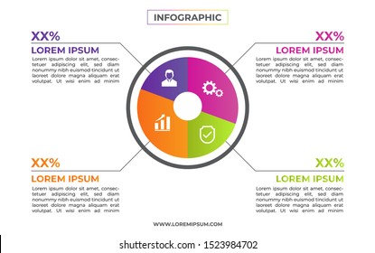 Visualization of infographics business data with icon and percentage diagram. Scheme of process. Colorful modern theme vector art for presentation, corporate, and company. Trendy Eps10 illustration. 