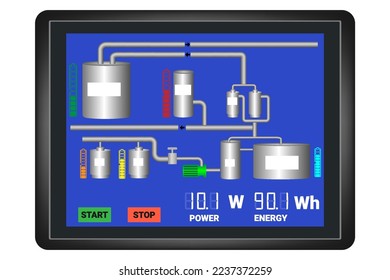 visualization of the production process on the control panel. Vector graphics