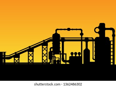 visualization of the silhouette of a pipe network in a chemical industry and gas fuel processing manufacture plant