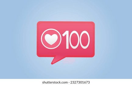 Visualization of social media notifications One Hundred Likes iconon blue background.Vector Design Illustration.