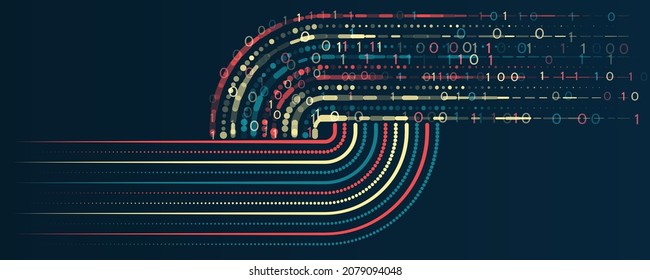 Visualization Sorting data, Abstract flow of information as circles and binary code. Vector database background. 