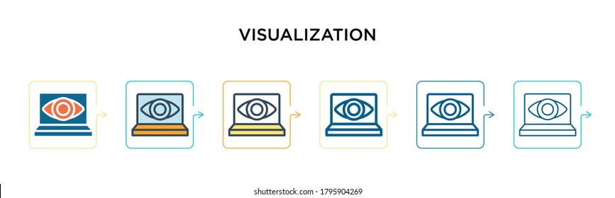 Visualization vector icon in 6 different modern styles. Black, two colored visualization icons designed in filled, outline, line and stroke style. Vector illustration can be used for web, mobile, ui