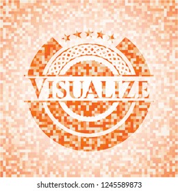 Visualize abstract orange mosaic emblem with background