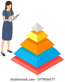 Visualize with business analytics. People work with statistical data analysis, changing indicators. Employees analyze statistical indicators, business data. Characters work with marketing research