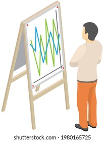 Visualize with business analytics. People work with statistical data analysis, changing indicators. Employees analyze statistical indicators, business data. Characters work with marketing research