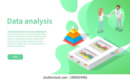 Visualize with business analytics. People work with statistical data analysis, changing indicators. Employees analyze statistical indicators, business data. Characters work with marketing research