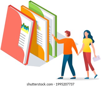 Visualizar con análisis de negocio. Las personas trabajan con análisis de datos estadísticos, indicadores cambiantes. Los empleados analizan los indicadores estadísticos y los datos empresariales. Los caracteres trabajan con la investigación de marketing