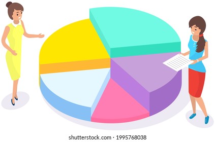 Visualize with business analytics. People work with statistical data analysis, changing indicators. Employees analyze statistical indicators, business data. Characters work with marketing research