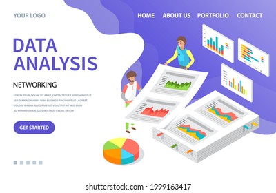 Visualizar con análisis de negocio. Las personas trabajan con análisis de datos estadísticos, indicadores cambiantes. Los empleados analizan los indicadores estadísticos y los datos empresariales. Los caracteres trabajan con la investigación de marketing