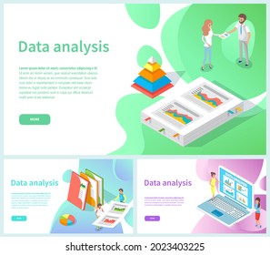 Visualize with business analytics. People work with statistical data analysis, changing indicators. Employees analyze statistical indicators, business data. Characters work with marketing research