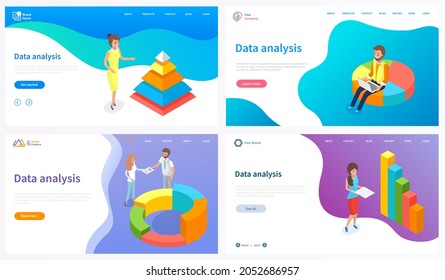 Visualize with business analytics. People work with statistical data analysis, changing indicators. Employees analyze statistical indicators, business data. Characters work with marketing research