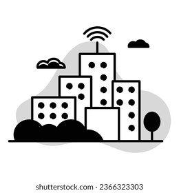 Visualize the concept of smart cities with this graphical representation. Explore urban innovation, IoT integration, and sustainable urban development through this symbol.