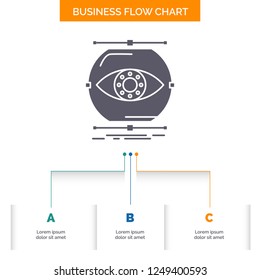 visualize, conception, monitoring, monitoring, vision Business Flow Chart Design with 3 Steps. Glyph Icon For Presentation Background Template Place for text.