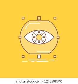 visualize, conception, monitoring, monitoring, vision Flat Line Filled Icon. Beautiful Logo button over yellow background for UI and UX, website or mobile application